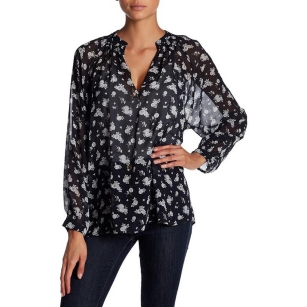 Vince Calico Floral Silk Blouse Size Medium